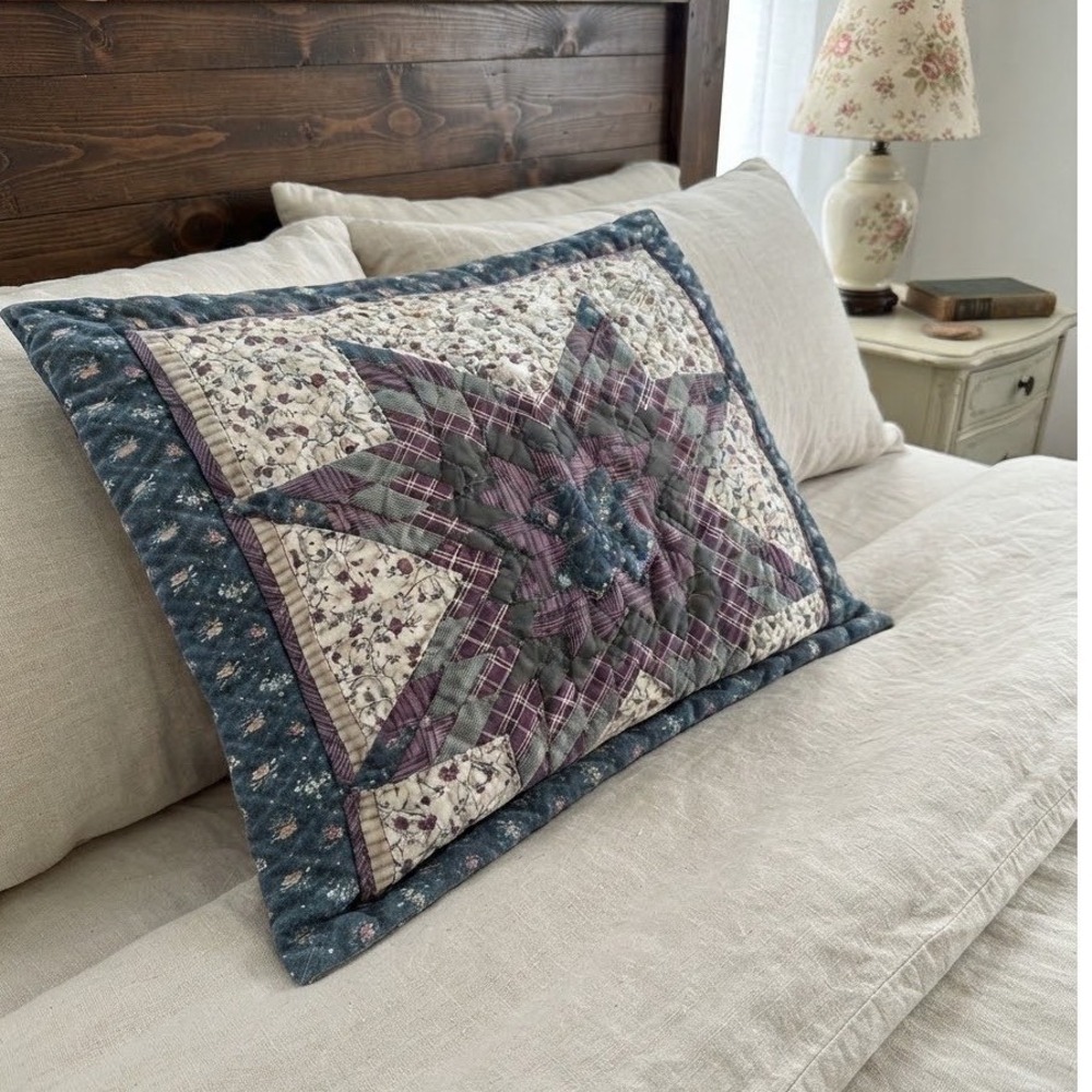 JCPenney Home Collection Quilted Star Pillow Sham Blue Burgundy Floral Patchwork